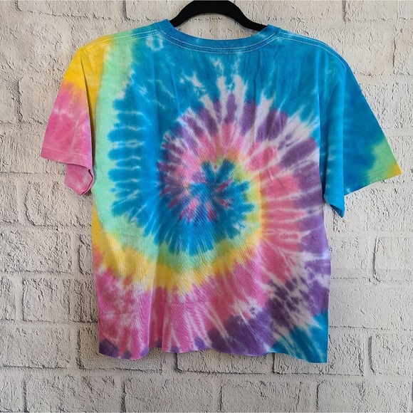 Pink Floyd Rainbow Colorful Tie Dye Cropped Logo Graphic Tee NWT SZ M - Picture 2 of 8